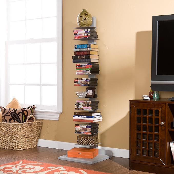 SEI Furniture 11- shelf Metal Spine Book Tower, Silver - LeafyLoom