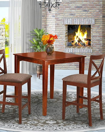 East West Furniture PUBS3-BRN-C 3 Piece Counter Height Set for Small Spaces Contains a Square Kitchen Table and 2 Linen Fabric Dining Room Chairs, 36x36 Inch - LeafyLoom