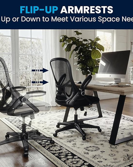 Flash Furniture Porter High Back Black Mesh Ergonomic Swivel Office Chair with Black Frame and Flip-up Arms - LeafyLoom