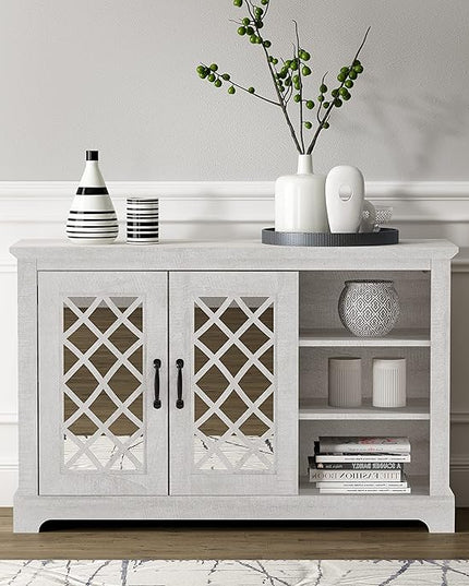 Galano Millicent 2 Doors Sideboard with Open Shelves, Buffet Cabinet with Storage, Storage Cabinet for Kitchen, Dining Room, Living Room, 15.67" D x 45.71" W x 29.29" H, Dusty Grey Oak - LeafyLoom