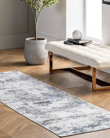 nuLOOM Dali Abstract Machine Washable Runner Rug, 2' 6" x 10', Grey - LeafyLoom