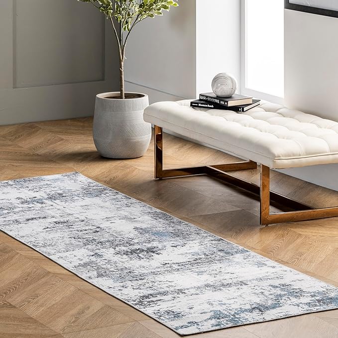 nuLOOM Dali Abstract Machine Washable Runner Rug, 2' 6" x 10', Grey - LeafyLoom