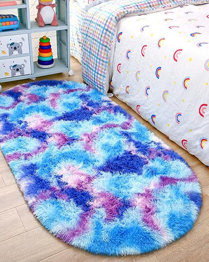 Noahas Oval Fluffy Purple Rainbow Rug 2.6X5.3 Small Kids Rugs for Bedroom Girls And Boys Aesthetic,Bedside Bedroom Rug,Ultra Soft Runner Carpet Modern Shaggy Nursery Area Rugs Home Decor'' - LeafyLoom
