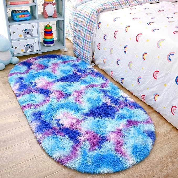 Noahas Oval Fluffy Purple Rainbow Rug 2.6X5.3 Small Kids Rugs for Bedroom Girls And Boys Aesthetic,Bedside Bedroom Rug,Ultra Soft Runner Carpet Modern Shaggy Nursery Area Rugs Home Decor'' - LeafyLoom