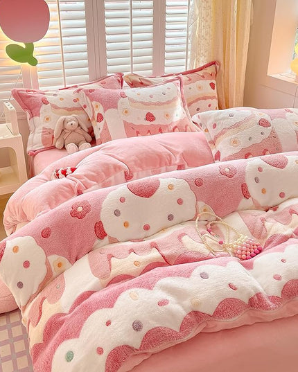 MorroMorn Twin Bedding Sets, Pink Duvet Cover Set, Kawaii Cream Cake Fluffy Comforter Covers Blanket Ultra Soft for Girls Kids Toddler Teen Women Twin/Twin XL Size - LeafyLoom