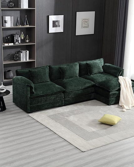 5 Seater L Shaped Convertible Modular Sectional Sofa with Reversible Chaise, Minimalist Oversized Sleeper Corner Couch,Chenille Upholstered Leisure Sofá for Living Room Office, Emerald 112.2" - LeafyLoom
