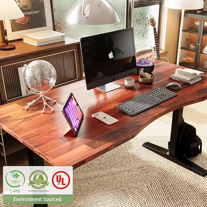 Monomi Height Adjustable Electric Standing Desk, 55 x 28 Inches Stand up Desk, Sit Stand Home Office Computer Desk(Black Frame+Cherry Top) - LeafyLoom