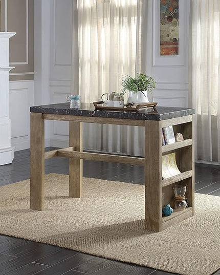NicBex Dining Table Contemporary Kitchen Table with 2 Shelf Farmhouse Rustic Counter Heigh Table in Marble & Oak Finish with Storage Rectangular Dining Table, Easy Assembly, Oak - LeafyLoom