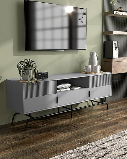 24/7 Shop at Home Quin Modern TV Stand with Storage Drawers, Media Console Cabinet, Entertainment Center for 65 inch Television, Unique Living Room Furniture, Grey Pure - LeafyLoom