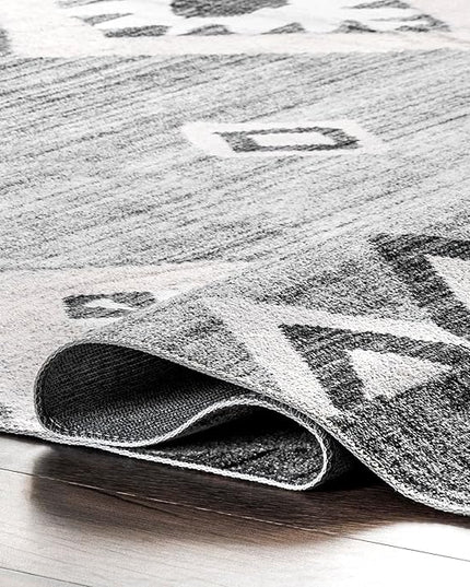 nuLOOM Arie Tribal Diamond Machine Washable Ultra Thin Area Rug, 5' x 8', Grey - LeafyLoom