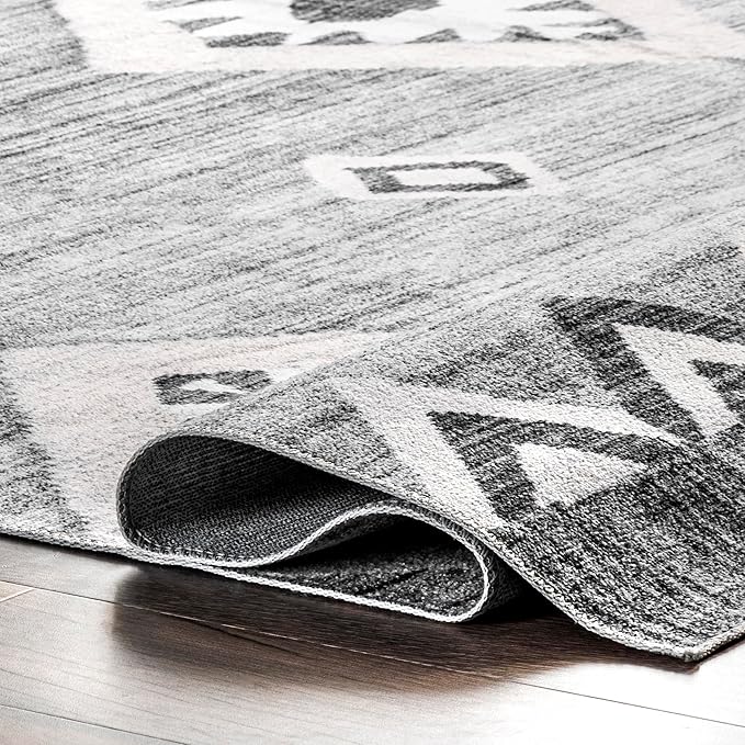 nuLOOM Arie Tribal Diamond Machine Washable Ultra Thin Area Rug, 5' x 8', Grey - LeafyLoom