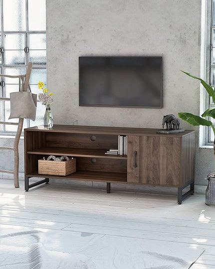 Novilla Media Console, TV Stand for TV's up to 58" Flat Screen Living Room Storage Cabinet Doors and Shelves Entertainment Center, 53 Inches, Walnut - LeafyLoom