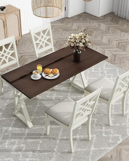 NicBex Small Kitchen Table Set for 4 Dining Room Set 5-Piece Extendable Rubber Wood Dining Table Set with X-Shape Legs for Small Space, Apartment, Studio, Beige - LeafyLoom