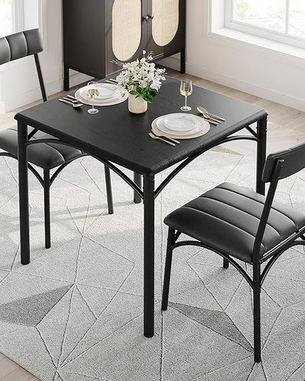 GAOMON Dining Table Set for 2, Kitchen Table and Chairs for 2 with Upholstered Chairs, 3 Piece Dining Room Table Set, Square Kitchen Table Set for Small Space, Apartment, Studio, Rustic Black - LeafyLoom