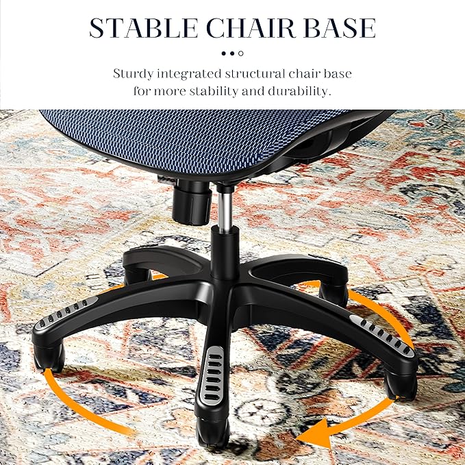 GABRYLLY Ergonomic Office Chair, High Back Mesh Desk Chair with Adjustable Headrest, Flip-Up Arms, 90-120° Tilt Lock, Lumbar Support and Comfy Seat, Swivel Computer Task Chair, Blue - LeafyLoom