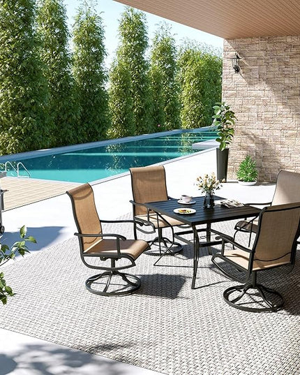 Pamapic 5 Pieces Patio Dining Set, All-Weather Outdoor Dining Set for Garden Backyard Poolside Deck,Outdoor Table and Chairs Set with 4 Textilene Swivel Chairs,Beige - LeafyLoom