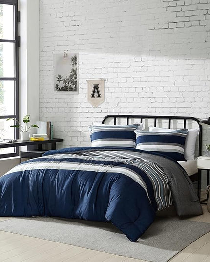 Nautica - Twin XL Comforter Set, Reversible Bedding with Matching Sham, Casual Home Decor, Dorm Room Essentials (Heathered Block Grey, Twin/Twin XL) - LeafyLoom