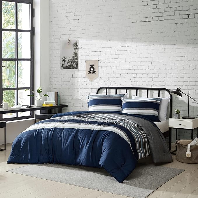 Nautica - Twin XL Comforter Set, Reversible Bedding with Matching Sham, Casual Home Decor, Dorm Room Essentials (Heathered Block Grey, Twin/Twin XL) - LeafyLoom