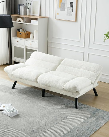 70.08" Modern Upholstered 2 Seaters Soft with Metal Feet,Accent Deep Seat Loveseat Double Sofas Couch w/Convertible Bed,for Dorm,Apartment,Studio,Office,White Teddy - LeafyLoom