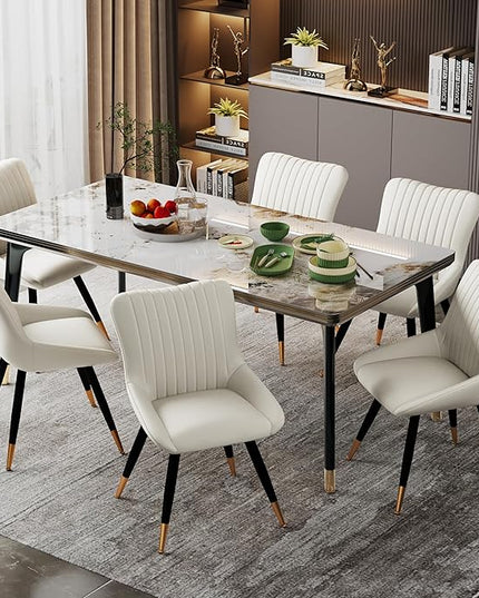 Alunaune Upholstered Dining Chairs Set of 2 Modern Kitchen Chairs, White Faux Leather Mid Century Accent Chair Armless Leisure Chair Living Room Desk Side Chair - LeafyLoom