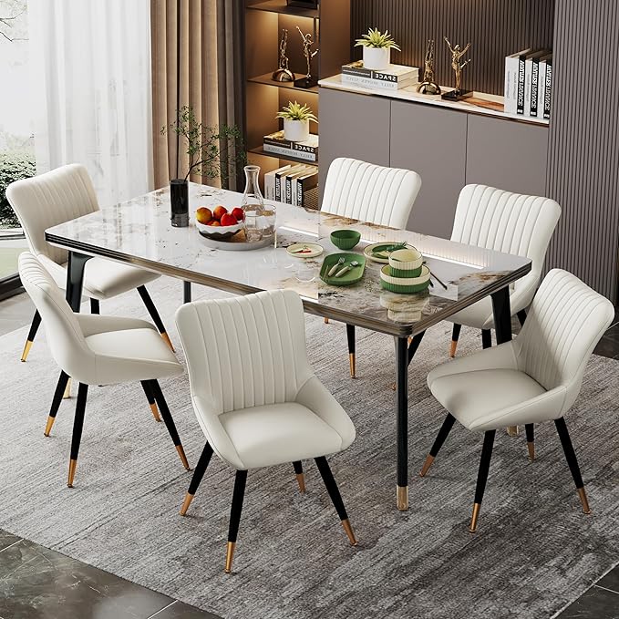 Alunaune Upholstered Dining Chairs Set of 2 Modern Kitchen Chairs, White Faux Leather Mid Century Accent Chair Armless Leisure Chair Living Room Desk Side Chair - LeafyLoom