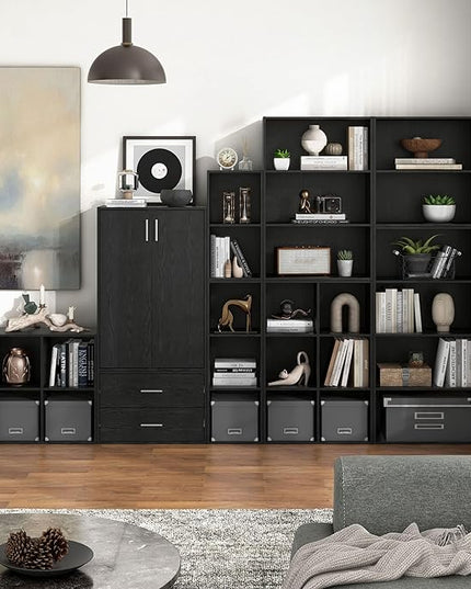 Apexa 3-Tier Cube Storage Organizer Shelves, Stackable Wood Bookcase Fits Cubby Bins for Organization, Dorm Teen Room Decor & Home Office, Black - LeafyLoom