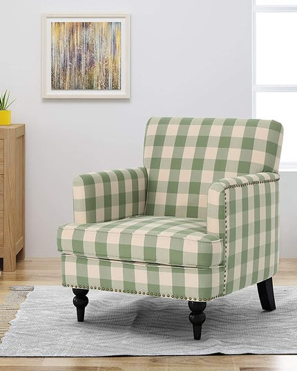 GDFStudio Tufted Fabric Club Chair, Green Checkerboard - LeafyLoom