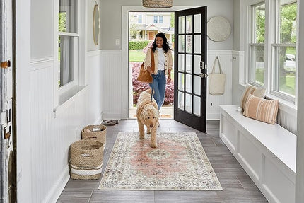 nuLOOM Ren Vintage Floral Machine Washable Ultra Thin Accent Rug, 2x3, Peach - LeafyLoom