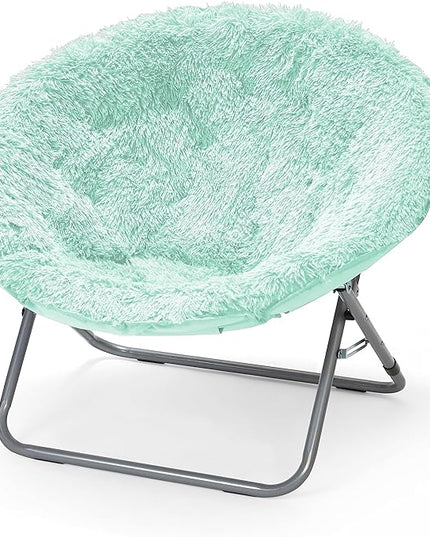 Oversized Mongolian Faux Fur Saucer Chair, Mint - LeafyLoom
