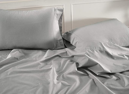 LANE LINEN 100% Organic Cotton Queen Sheets, 4Pc Cotton Sheets Queen Size Set, Classic Percale Weave Bedsheets Queen Size Bed, Sheet & Pillowcase Sets, Queen Bed Sheets Deep Pocket - Silver - LeafyLoom