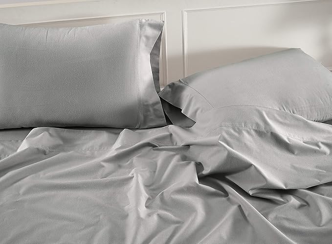 LANE LINEN 100% Organic Cotton Queen Sheets, 4Pc Cotton Sheets Queen Size Set, Classic Percale Weave Bedsheets Queen Size Bed, Sheet & Pillowcase Sets, Queen Bed Sheets Deep Pocket - Silver - LeafyLoom