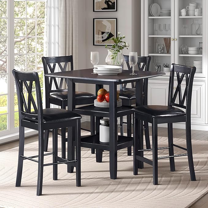 Lexicon Skyway 5-Piece Counter Height Dining Set, Black - LeafyLoom