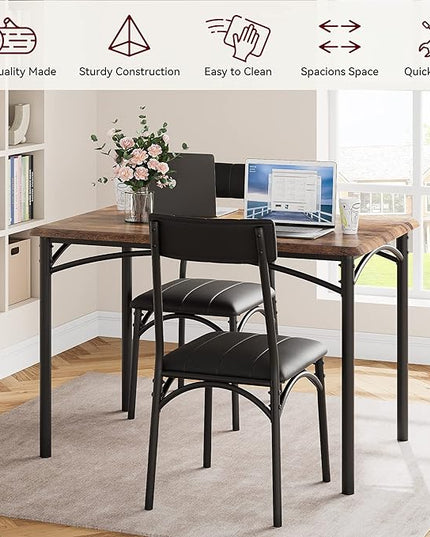 Dining Table Set for 4, Kitchen Table and Chairs, Rectangular Dining Room Table Set with 4 Upholstered Chairs, 5 Piece Kitchen Table Set for Small Space, Apartment, Retro Brown - LeafyLoom