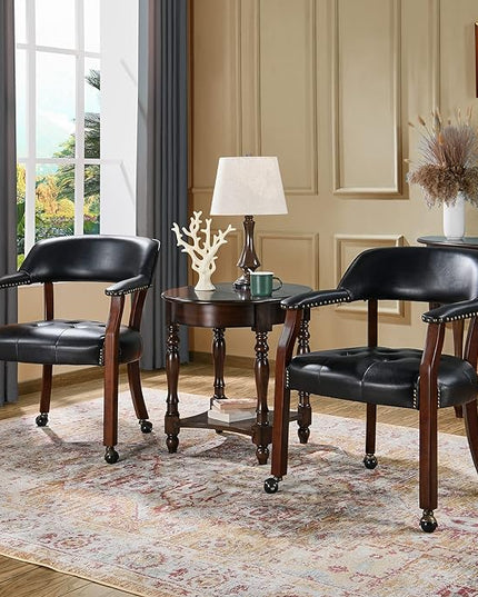 Large Dining Chairs with Casters and Arms, Rolling Dining Chairs with Wheels, Accent Game Chairs Boss Caption's Chairs, 26" D x 25.2" W x 31.5" H, Cherry Legs & Black SY-1533-BK - LeafyLoom