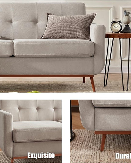65" Loveseat Sofa, Mid Century Modern Love Seat Couches for Living Room, Comfy Upholstered Sofa Couch for Bedroom(Linen-Light Grey) - LeafyLoom