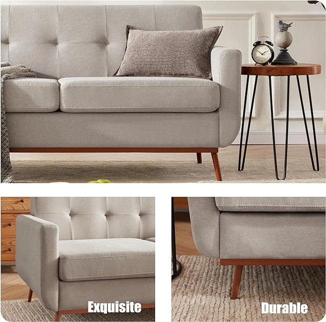 65" Loveseat Sofa, Mid Century Modern Love Seat Couches for Living Room, Comfy Upholstered Sofa Couch for Bedroom(Linen-Light Grey) - LeafyLoom