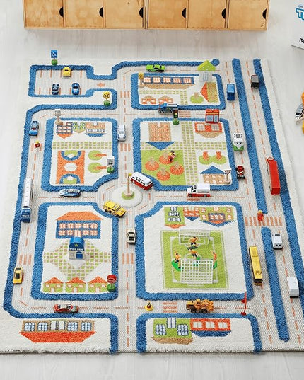 IVI 3D Play Carpets, 59 x 39 Inch, Traffic Educational Toddler Mat Rug for Bedroom, Kids Den, or Playroom, Medium - LeafyLoom