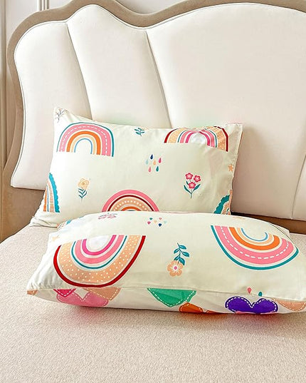 Btargot Lightweight Soft 3 Piece Rainbow Comforter Set with 2 Pillow Covers, Cartoon Love Hearts Flowers and Grass Bedding Set for Girls Boys Kids, Full Multi-Color - LeafyLoom