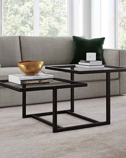 Henn&Hart 43" Wide Square Coffee Table in Blackened Bronze, Modern coffee tables for living room, studio apartment essentials - LeafyLoom