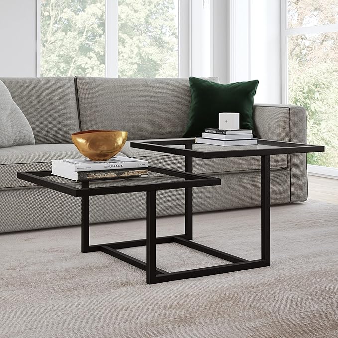 Henn&Hart 43" Wide Square Coffee Table in Blackened Bronze, Modern coffee tables for living room, studio apartment essentials - LeafyLoom