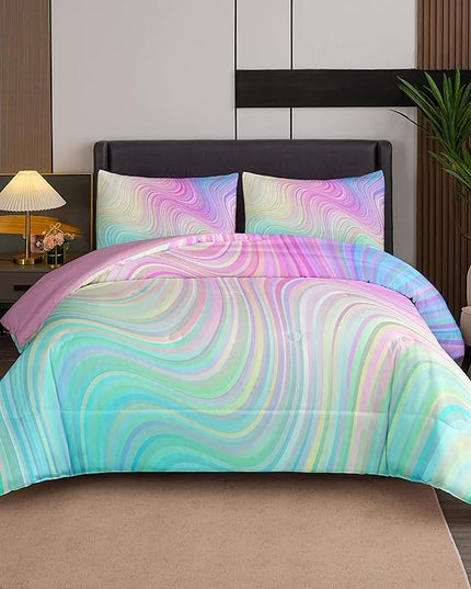 Bodhi Girls Comforter Full Size Colorful Tie Dye Comforter Teen Girl Pink Bedding Set Watercolor Pastel Pink Comforter Set Blue Purple Bedding Set Bright Girly Tie Dye Bedding - LeafyLoom
