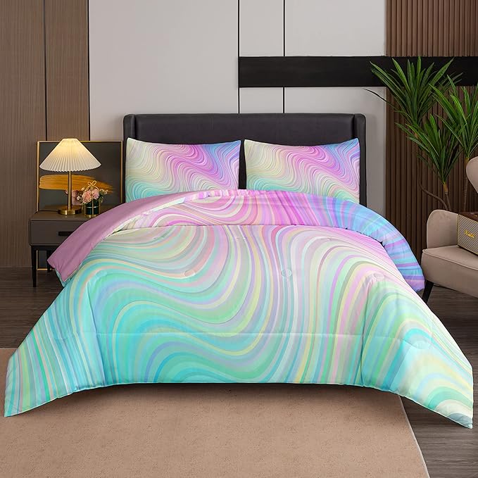 Bodhi Girls Comforter Full Size Colorful Tie Dye Comforter Teen Girl Pink Bedding Set Watercolor Pastel Pink Comforter Set Blue Purple Bedding Set Bright Girly Tie Dye Bedding - LeafyLoom