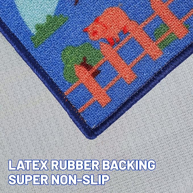 Kids Carpet Playmat Rug 59"x39.4", Car Rug for Kids Cars, Non-Slip Town City Road Map Kids Rug for Playroom Bedroom Boys, Kids Car Mat Road Rug, Track Rug Car Play Rug for Kids (59X39.4 INCH-Blue) - LeafyLoom