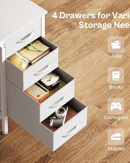 47 Inch Computer Desk with 4 Drawers, Office Desk with Mesh Shelf, Gaming Desk, Large Storage, Writing Desk Work Desk for Home Office, Study, Bedroom, Work from Home, White - LeafyLoom