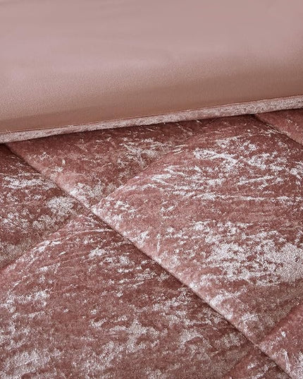 Intelligent Design Queen Duvet Cover Set, Velvet Queen Duvet Set, Luxury Diamond Quilting Pink Duvet Cover, Fluffy Duvet Cover with Decorative Pillow and 2 Shams, 4 Pieces, Blush, Full/Queen - LeafyLoom