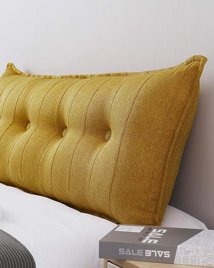 Johnear Large Headboard Pillow Cotton Linen Daybed Cushion Backrest Bolster Pillow Support Positioning Bed Sofa Rest Reading Pillow （Yellow, 54 x 3 x 20 inches） - LeafyLoom