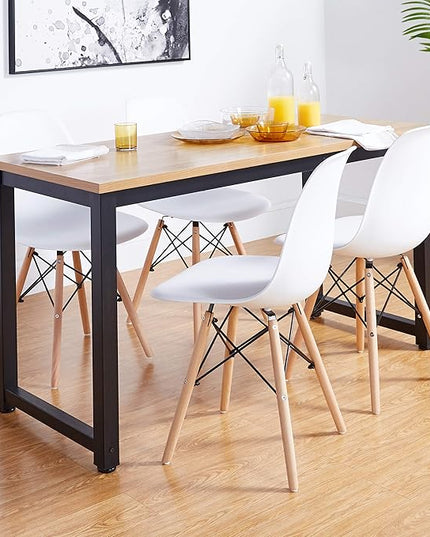 CangLong Modern White Dining Chairs with Shell Lounge Plastic Seat and Beech Wood Legsfor Dining room,living room,Set of 4 - LeafyLoom