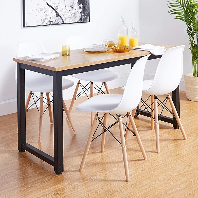 CangLong Modern White Dining Chairs with Shell Lounge Plastic Seat and Beech Wood Legsfor Dining room,living room,Set of 4 - LeafyLoom