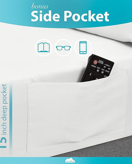 DREAMCARE Queen Size Sheets - Cooling Bed Sheets - 4pcs Set - up to 15" Deep Pocket Queen Sheet Set - Sheets Queen Size Bed - Soft & Long Lasting 100% Fine Brushed Polyester with Side Pocket - White - LeafyLoom