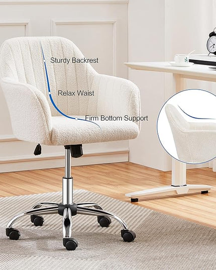 Yaheetech Office Desk Chair Height Adjustable Task Chairs Modern Office Chair Makeup Chair 360° Swivel Computer Chair Mid Back Chair Living Room Chairs with Arms&Stainless Base Accent Ivory - LeafyLoom